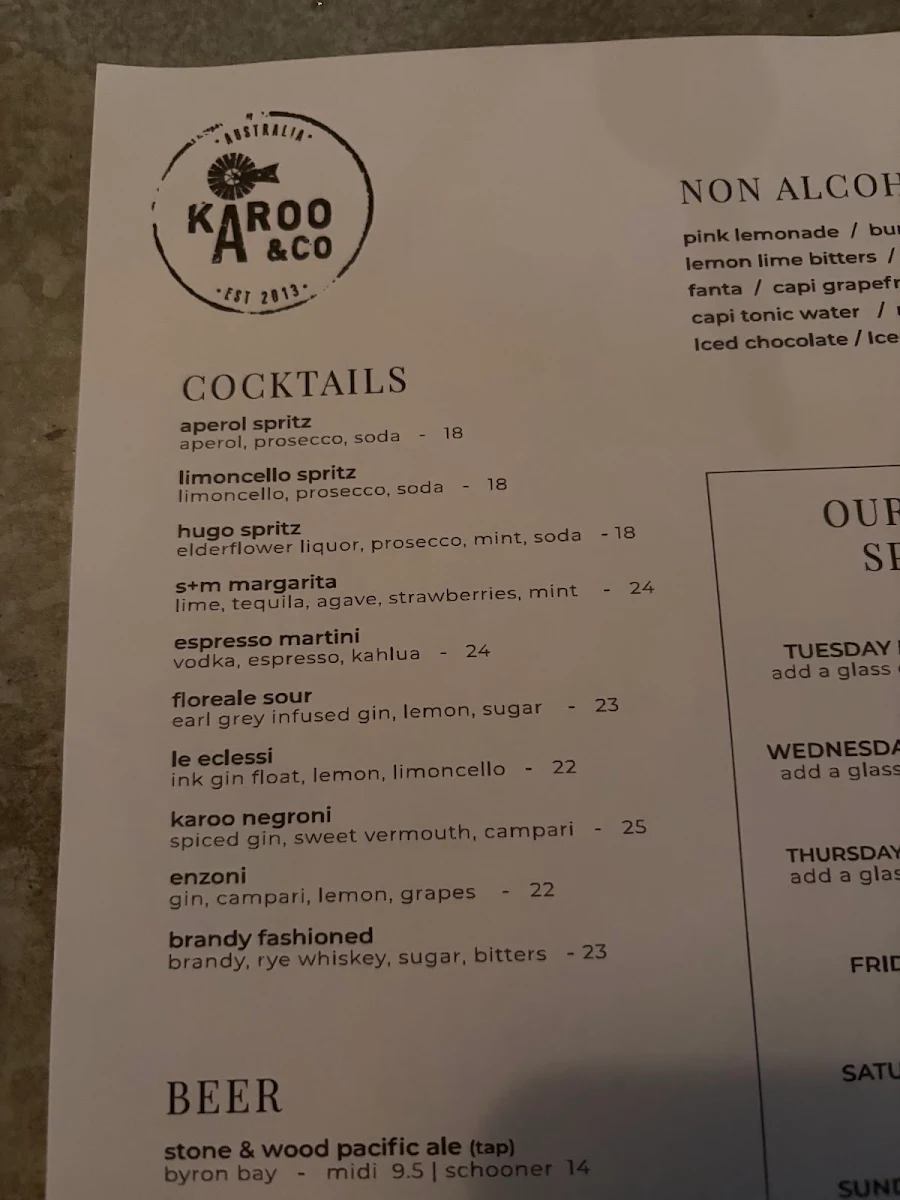 Menu, Karoo & Co The Old School