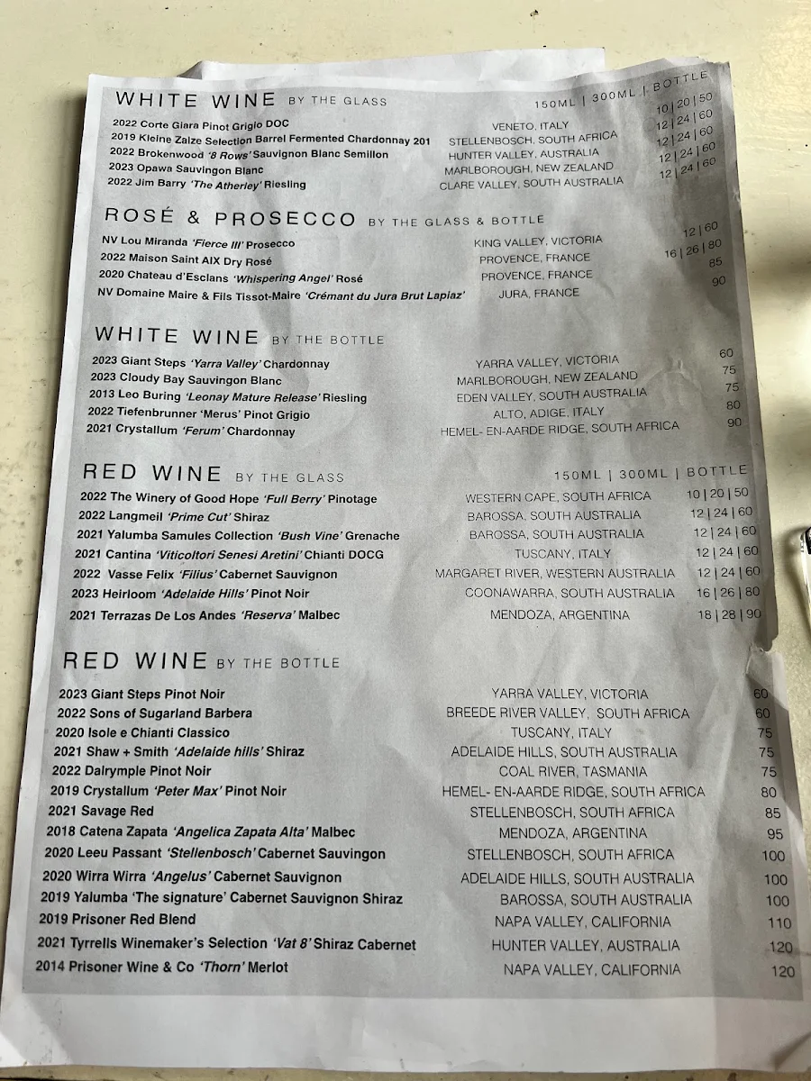 Menu, Karoo & Co The Old School