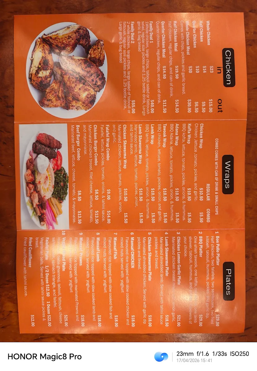 Menu, BON POLLO HALAL GRILLED CHICKEN NORTH SYDNEY