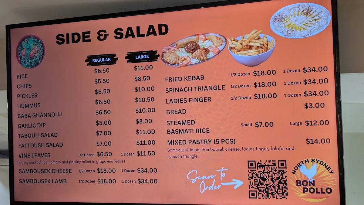 Menu, BON POLLO HALAL GRILLED CHICKEN NORTH SYDNEY