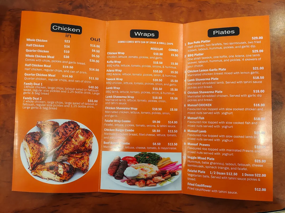 Menu, BON POLLO HALAL GRILLED CHICKEN NORTH SYDNEY