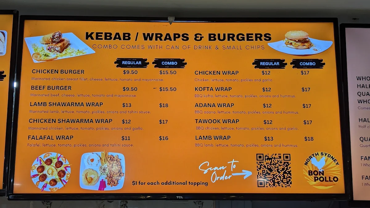 Menu, BON POLLO HALAL GRILLED CHICKEN NORTH SYDNEY