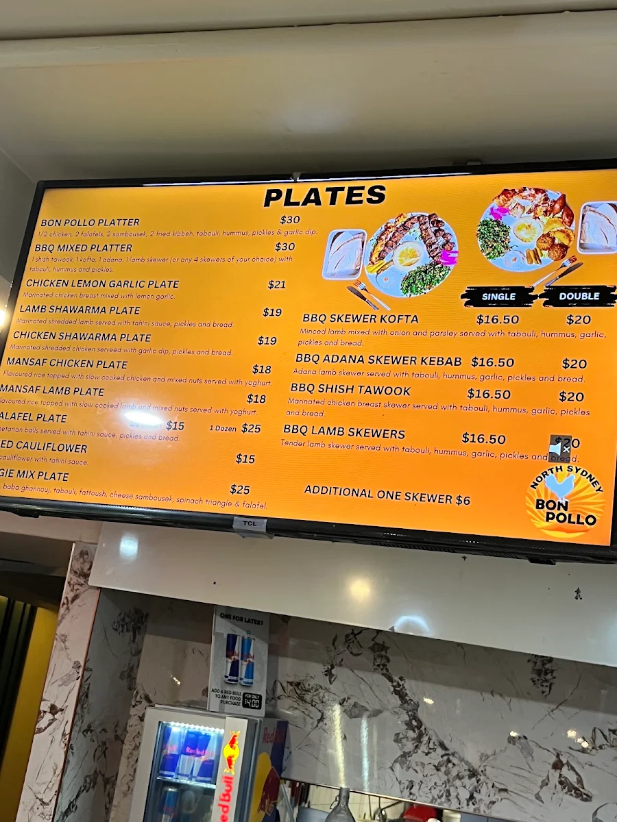 Menu, BON POLLO HALAL GRILLED CHICKEN NORTH SYDNEY