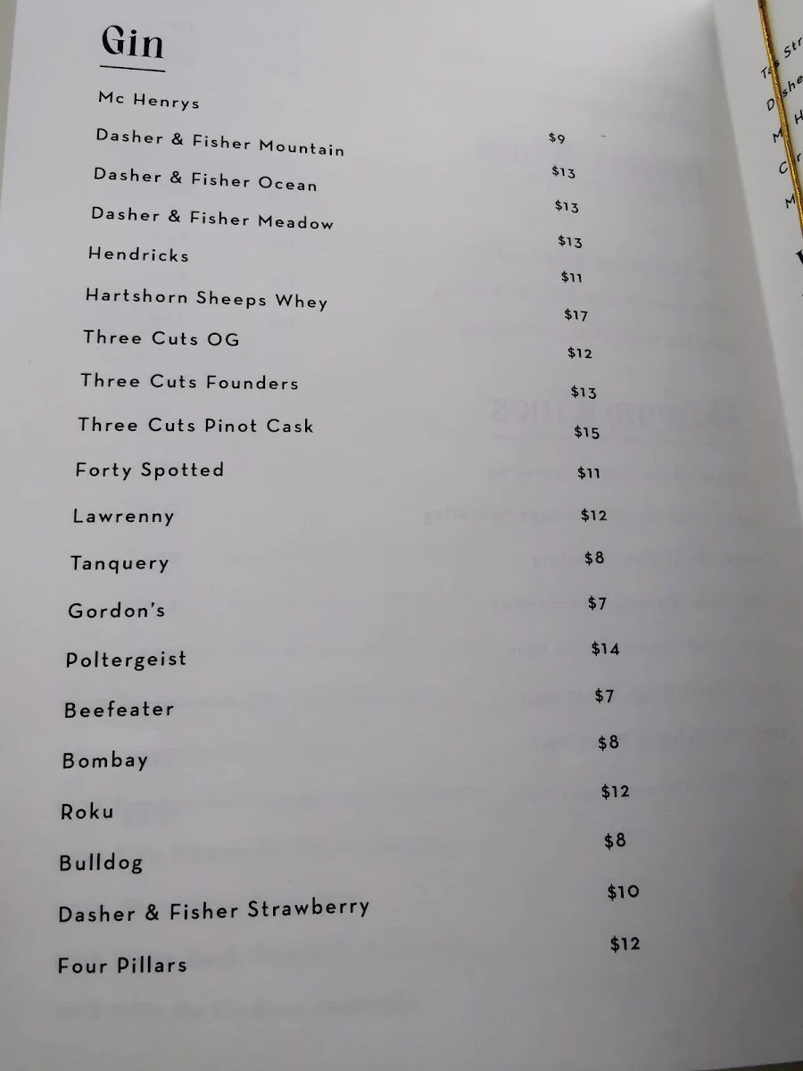 Menu, Alida Restaurant at Penny Royal