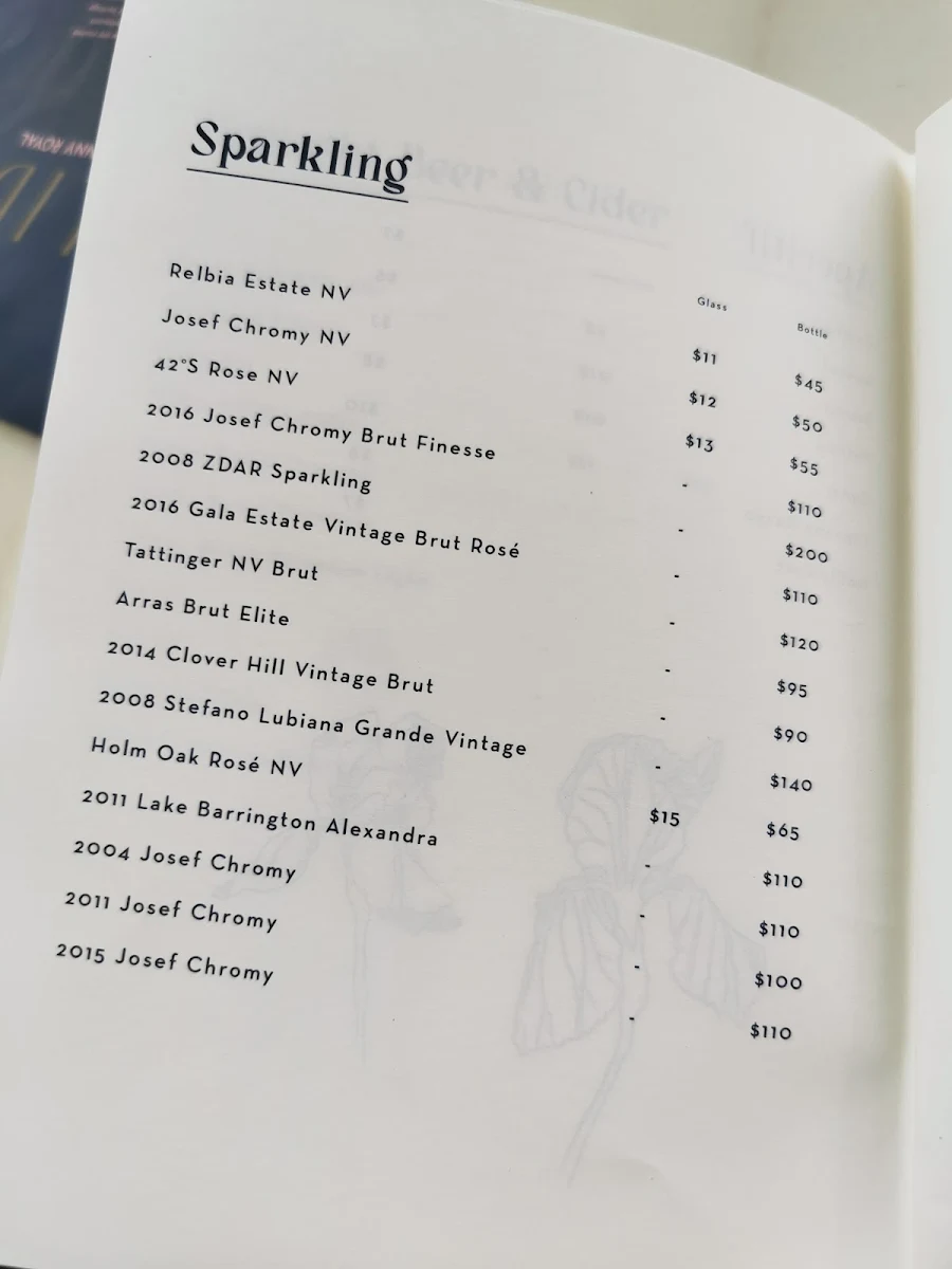 Menu, Alida Restaurant at Penny Royal