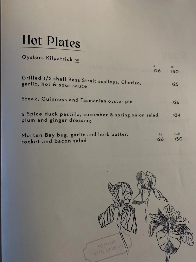 Menu, Alida Restaurant at Penny Royal
