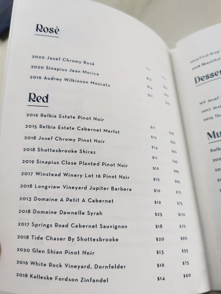 Menu, Alida Restaurant at Penny Royal