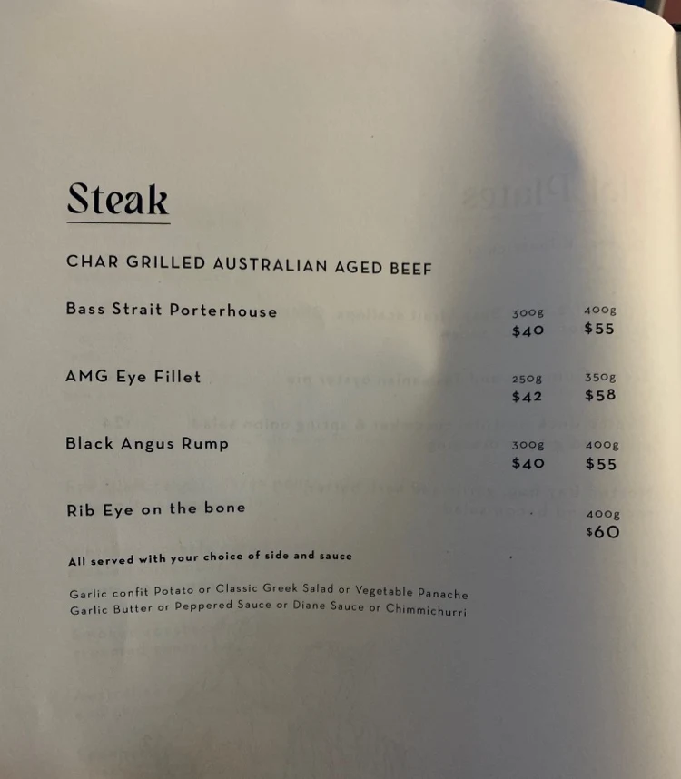 Menu, Alida Restaurant at Penny Royal