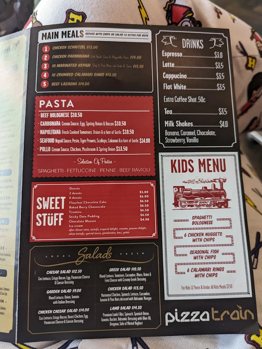 Menu, Pizza Train