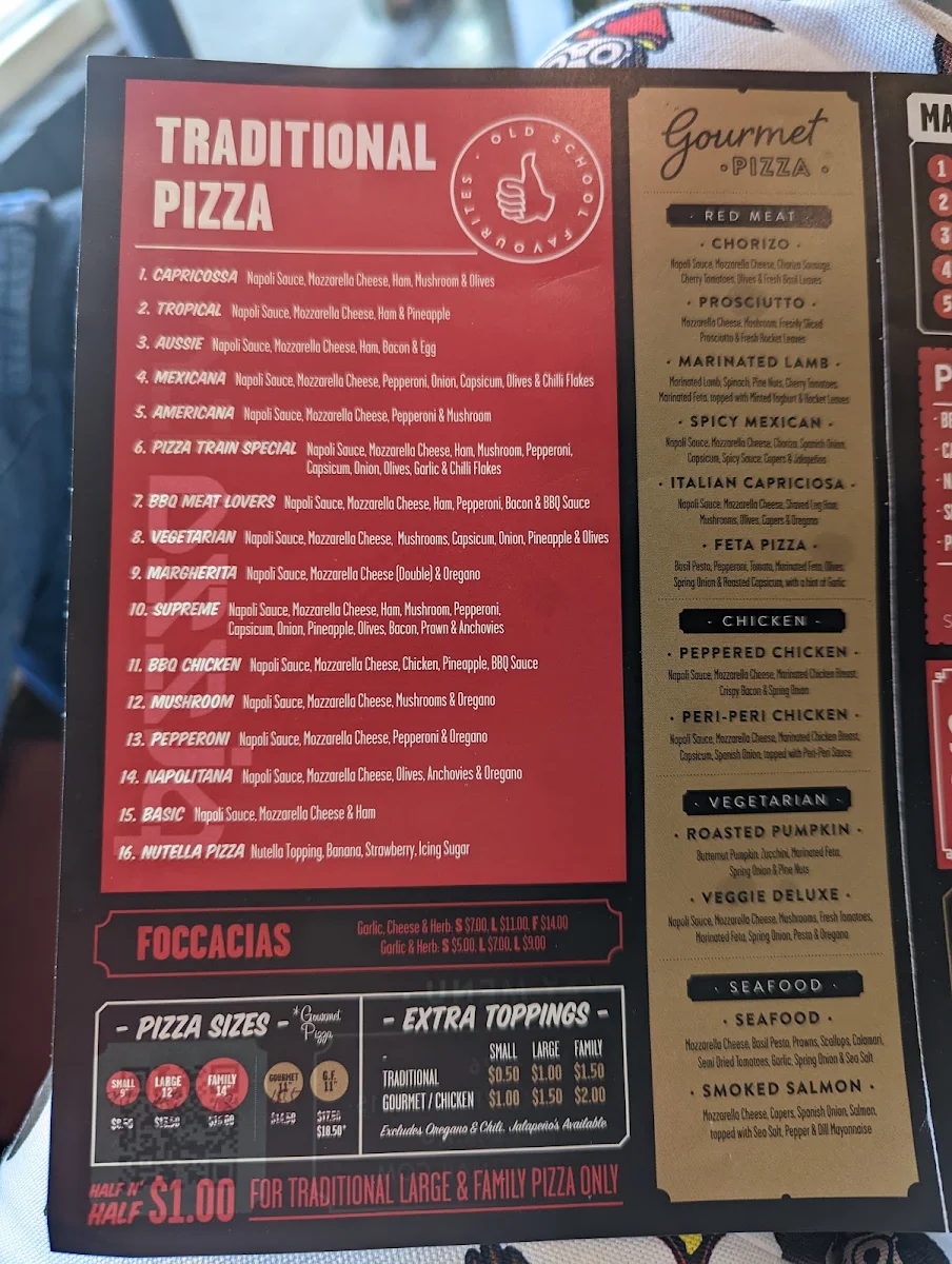 Menu, Pizza Train