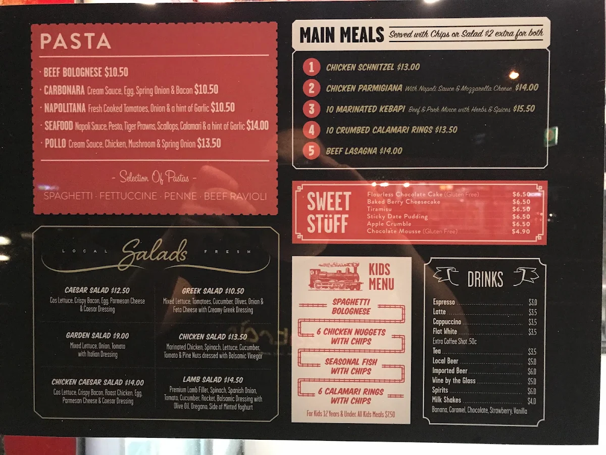 Menu, Pizza Train