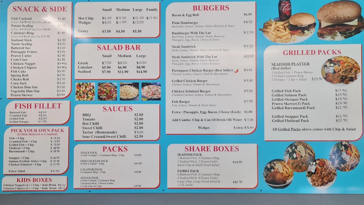 Menu, Springwood Seafood