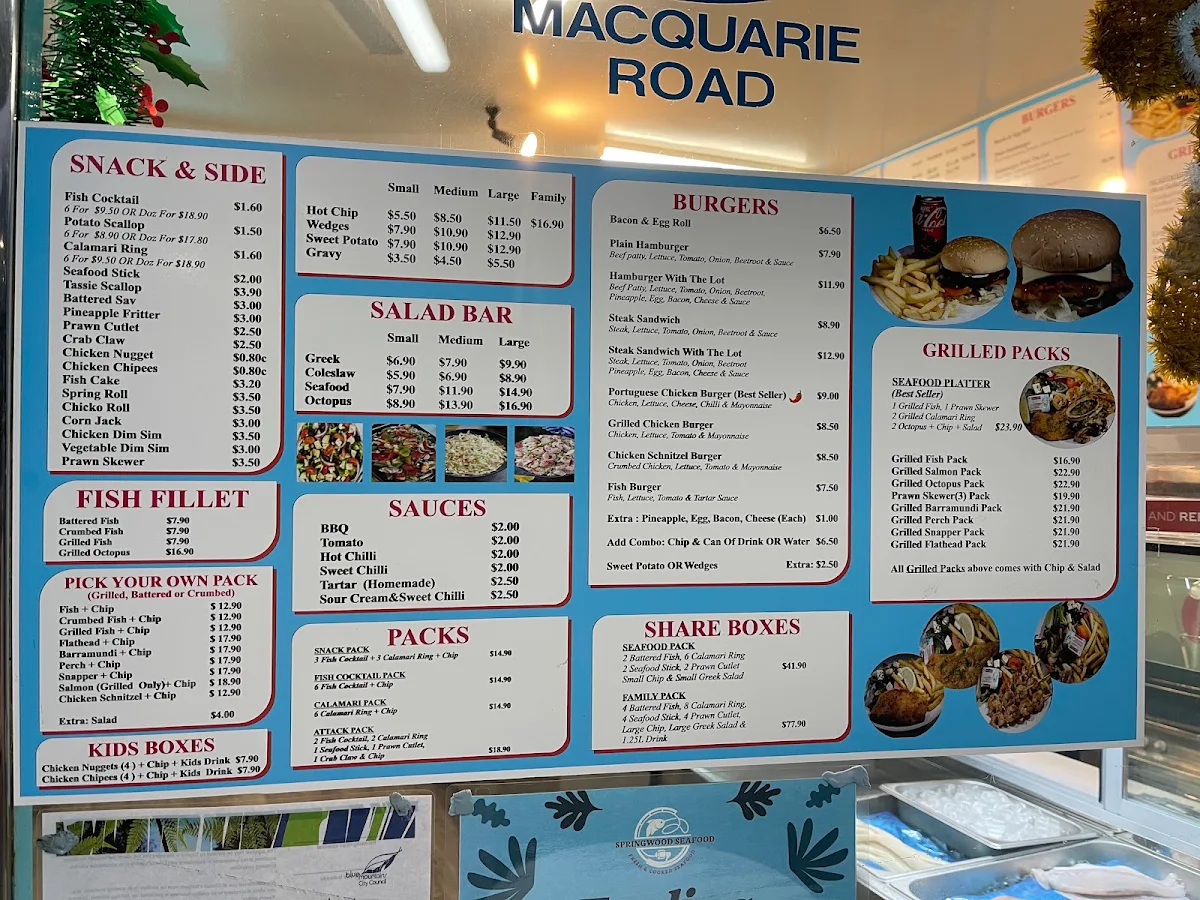 Menu, Springwood Seafood