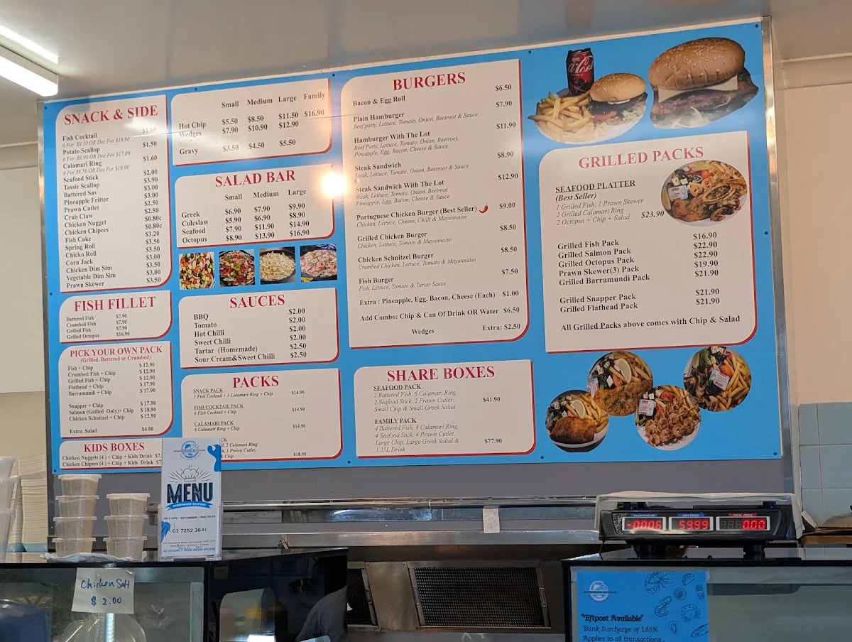 Menu, Springwood Seafood