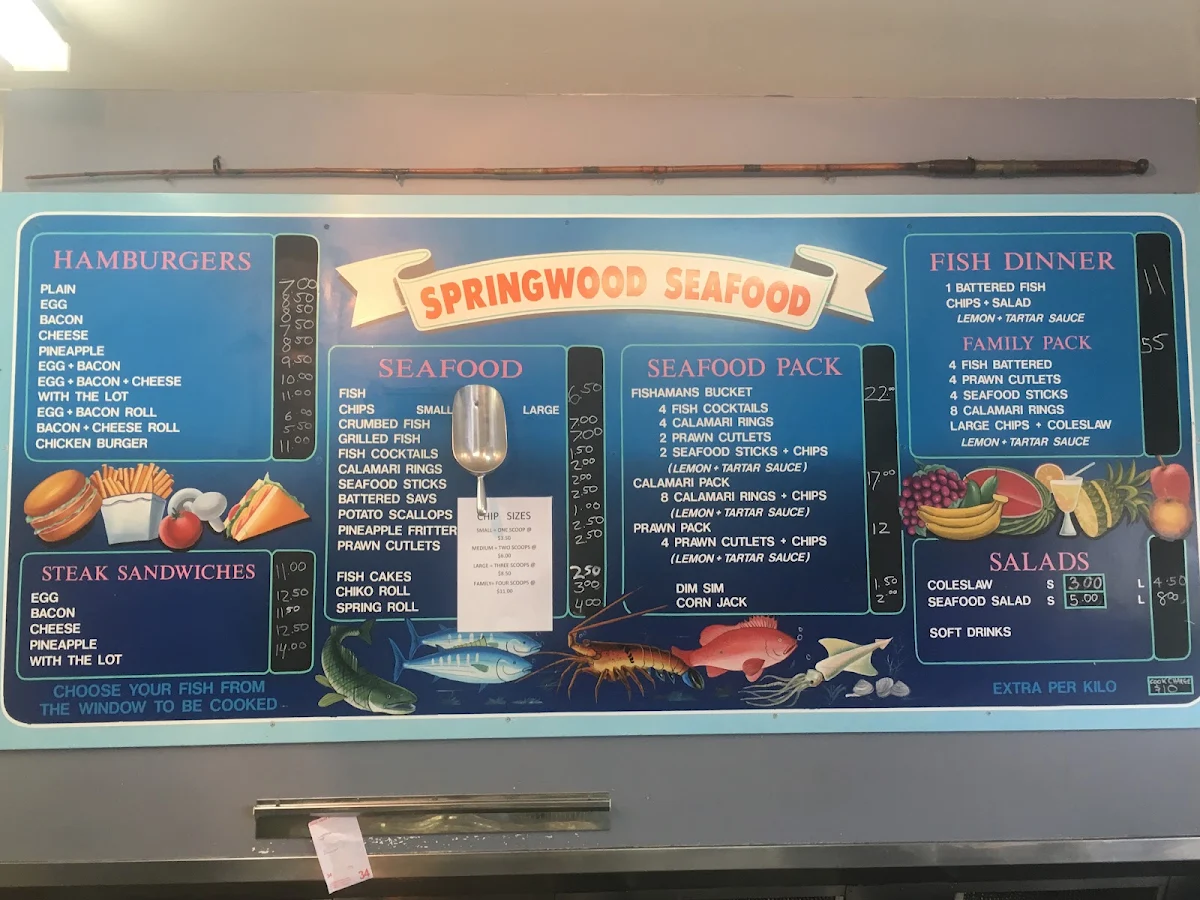 Menu, Springwood Seafood