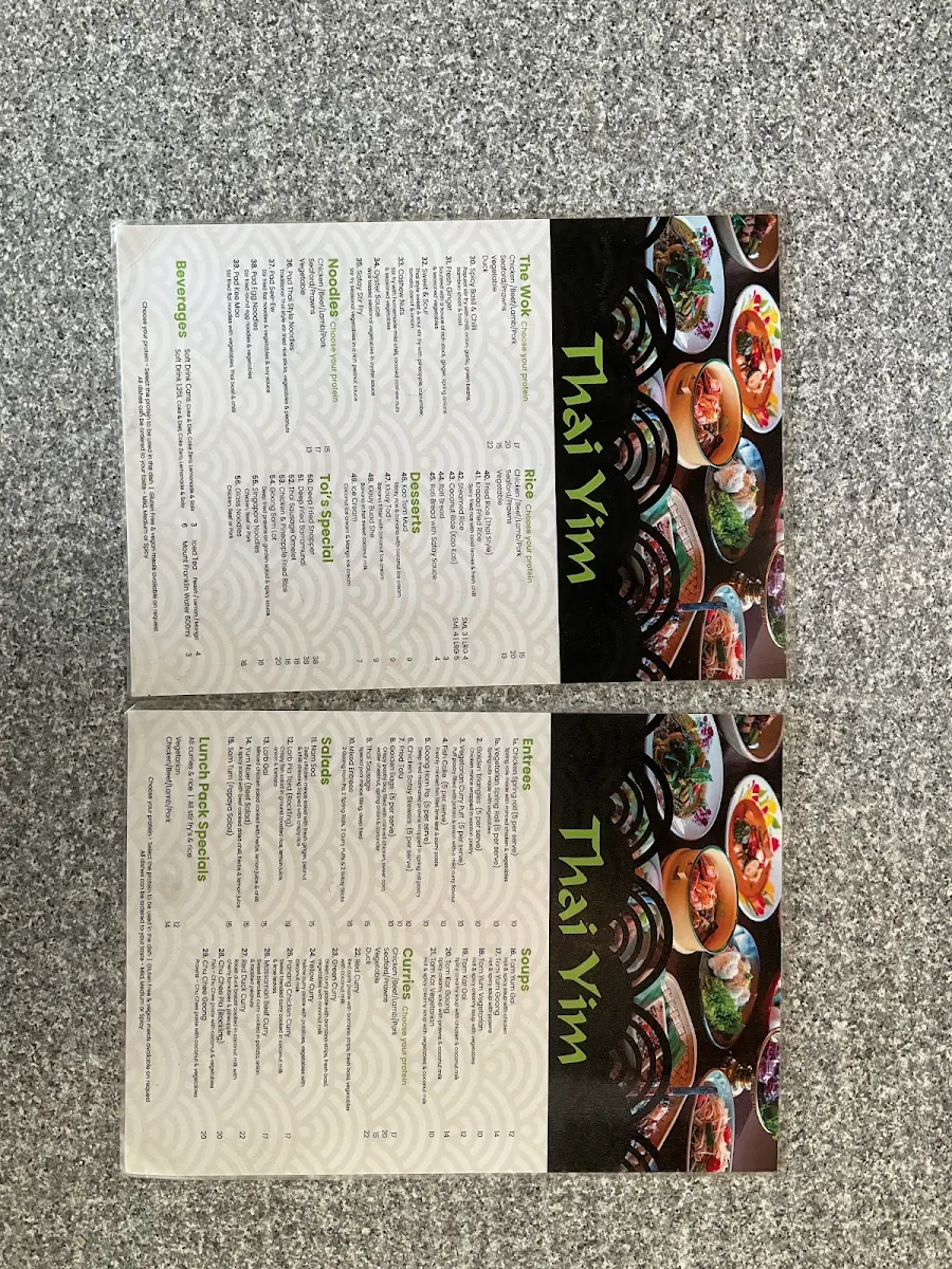 Menu, Thai Yim Mount Waverley