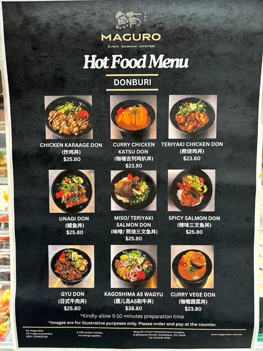 Menu, Maguro Bar - Crown Melbourne