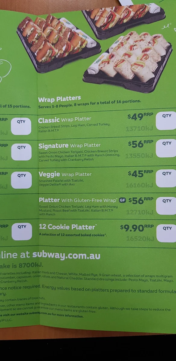 Menu, Subway