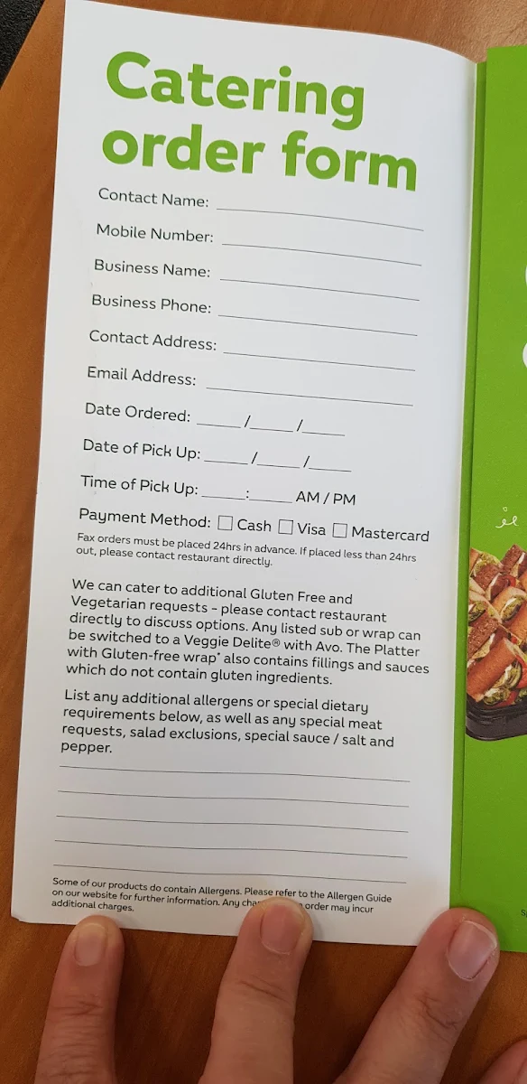 Menu, Subway