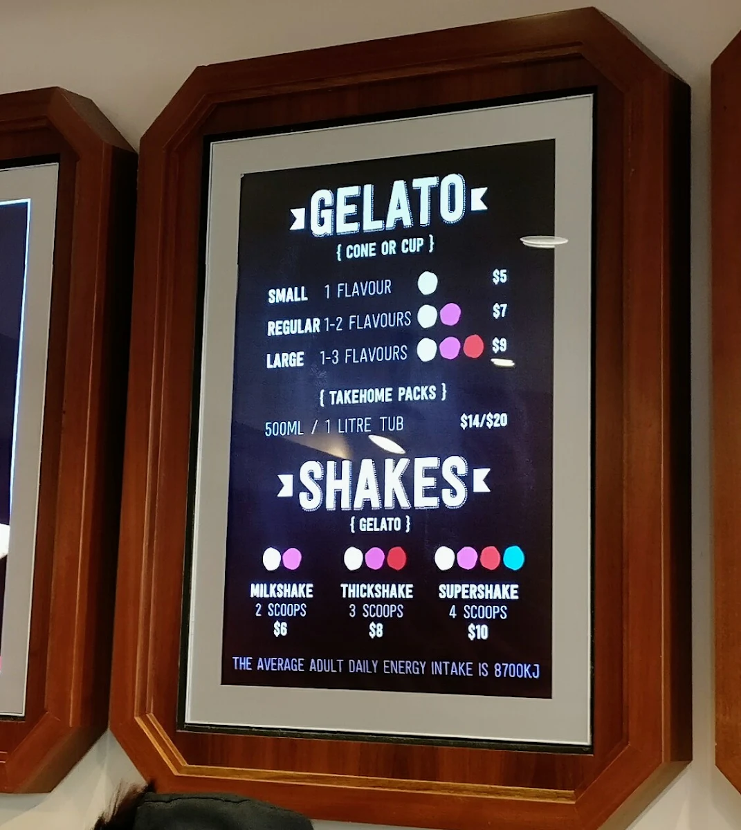 Menu, Gelatissimo Brisbane CBD