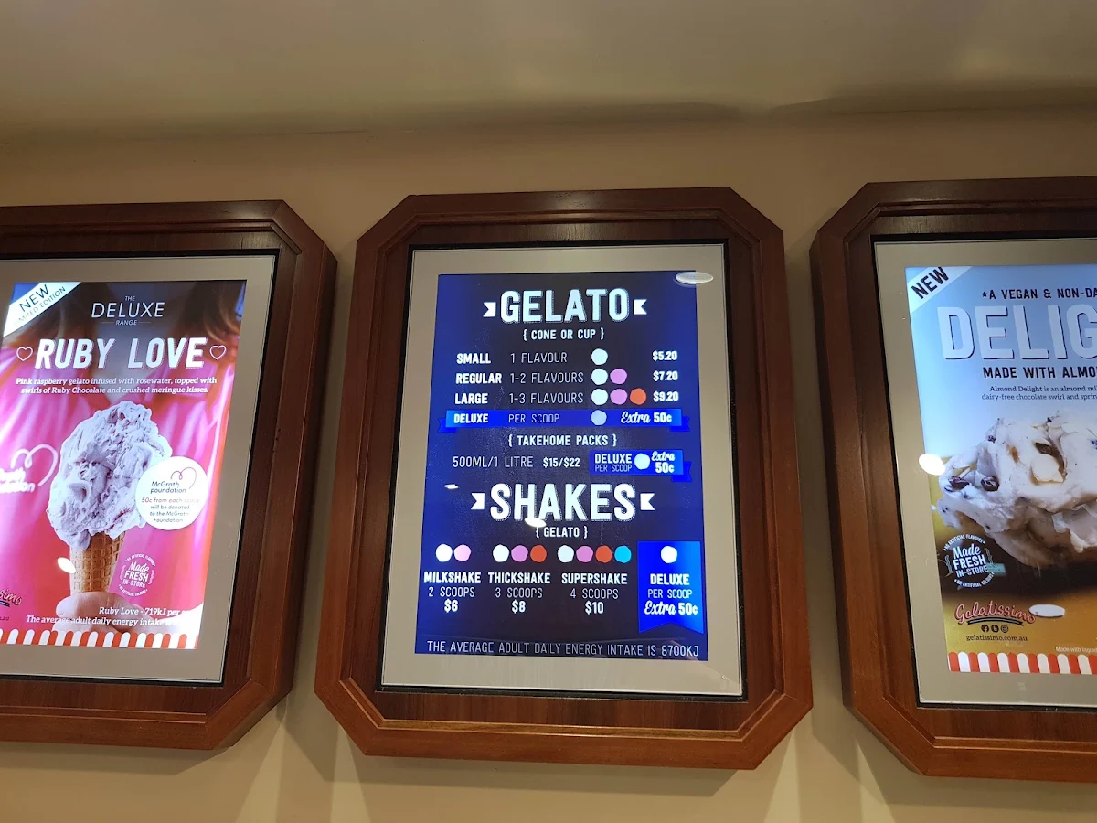 Menu, Gelatissimo Brisbane CBD