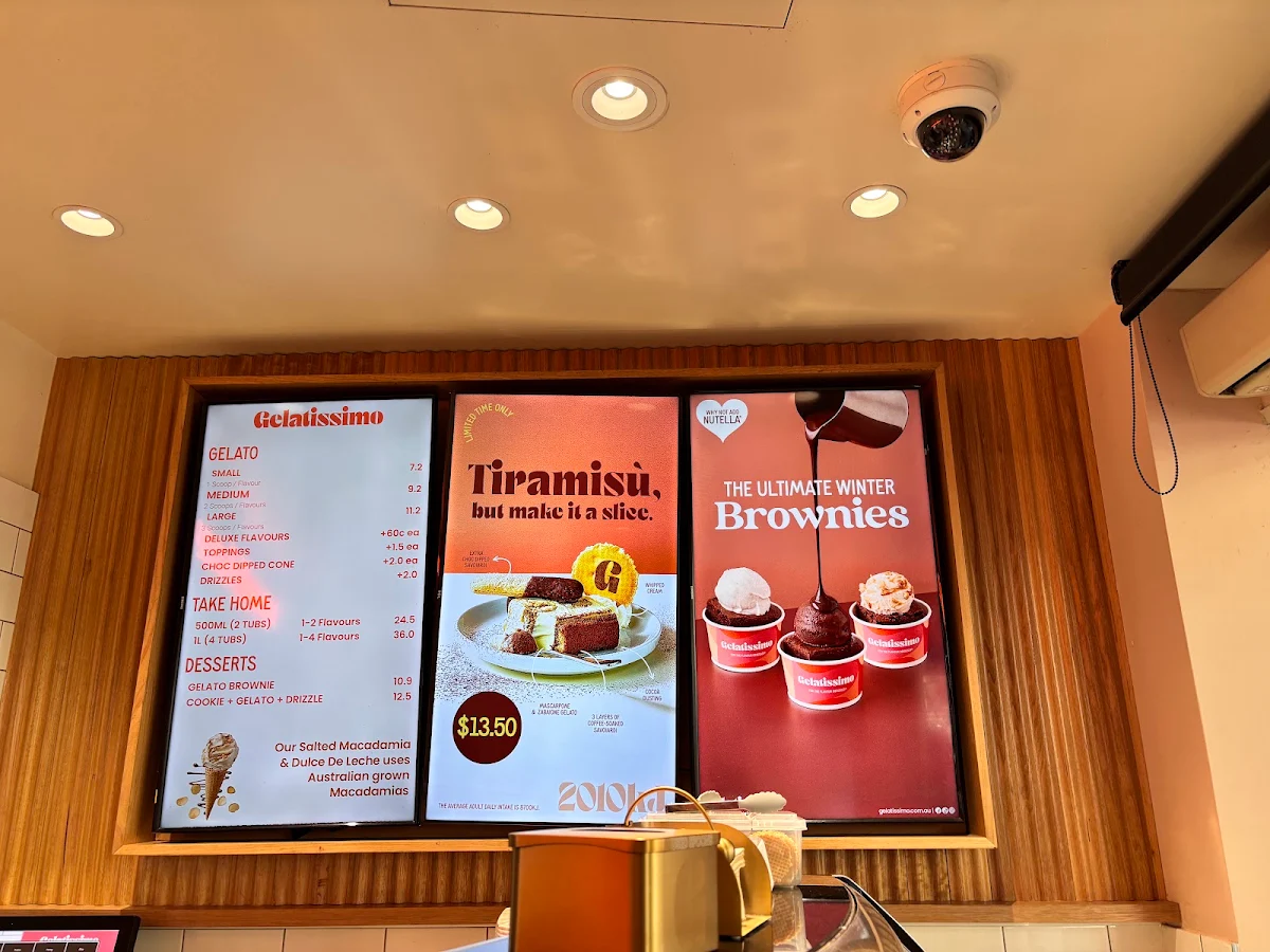 Menu, Gelatissimo Brisbane CBD