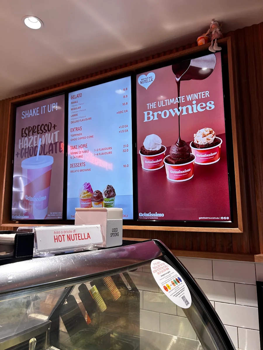 Menu, Gelatissimo Brisbane CBD