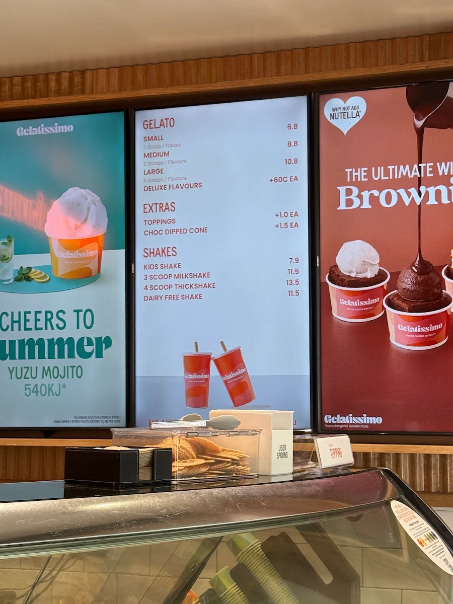 Menu, Gelatissimo Brisbane CBD
