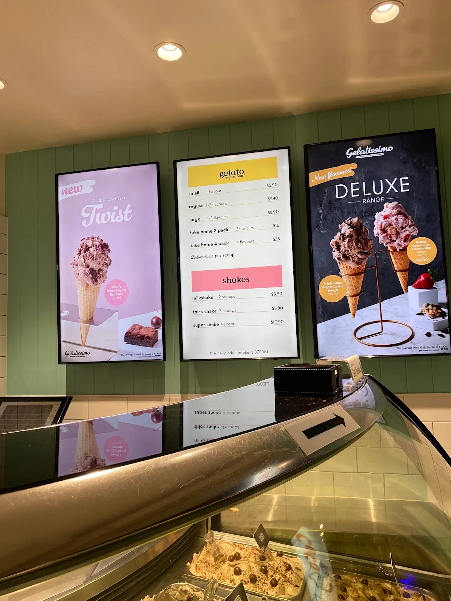 Menu, Gelatissimo Brisbane CBD