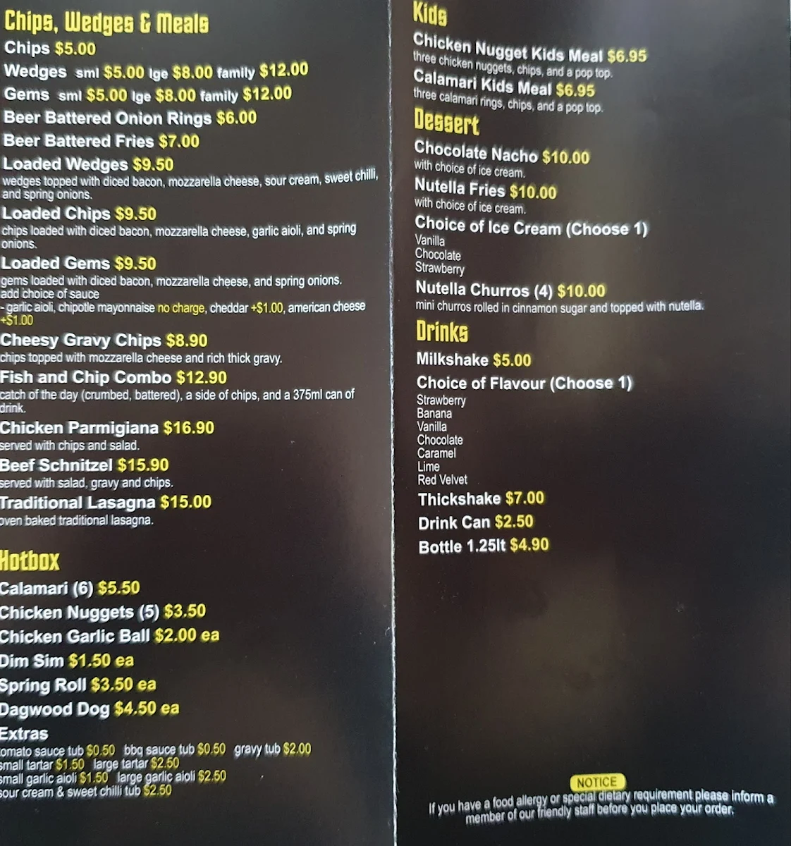 Menu, Ollies Trolly