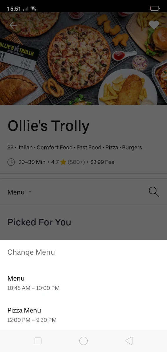 Menu, Ollies Trolly