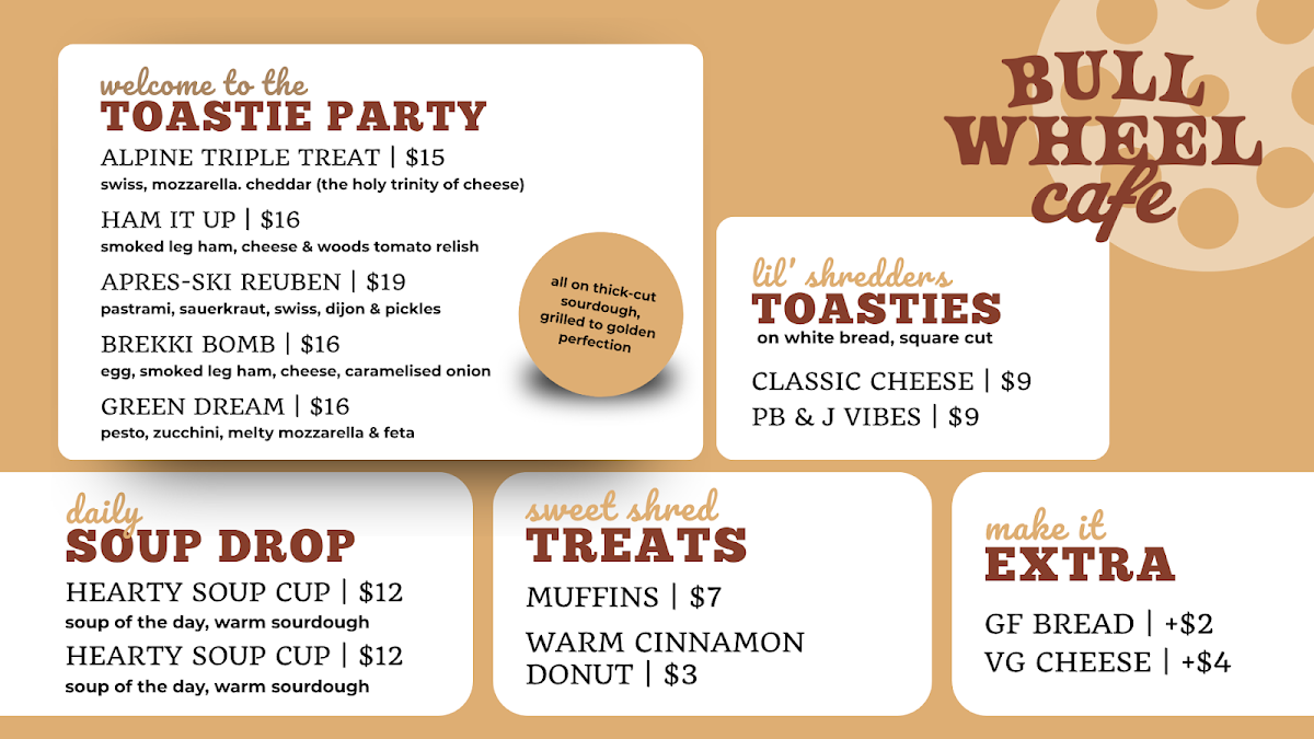 Menu, Bull Wheel Cafe