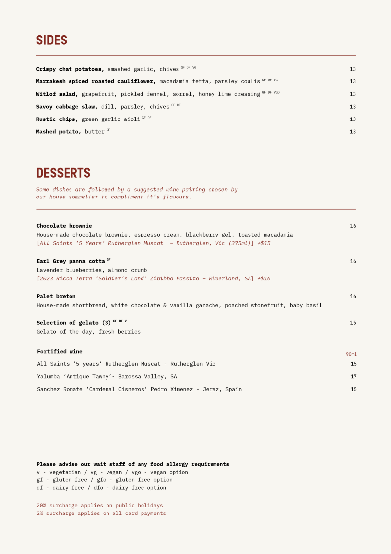 Menu, 1915