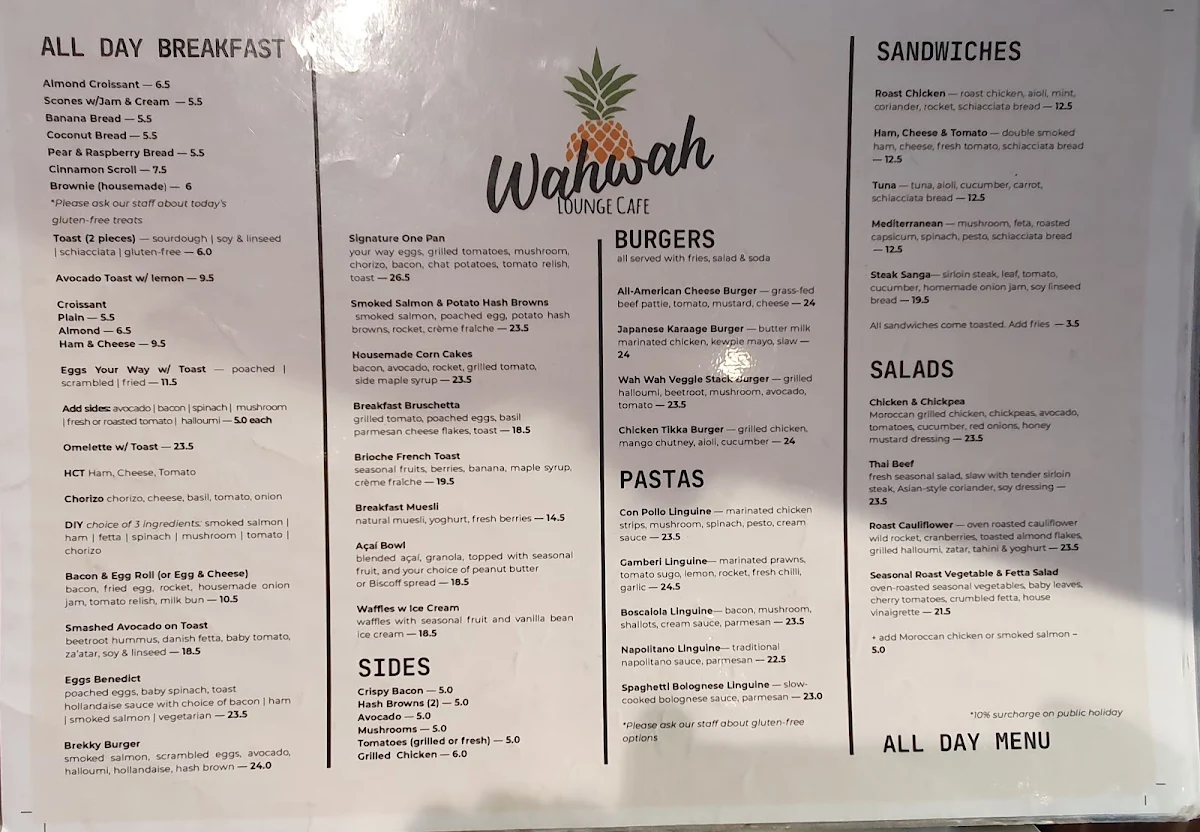Menu, Wah Wah Lounge