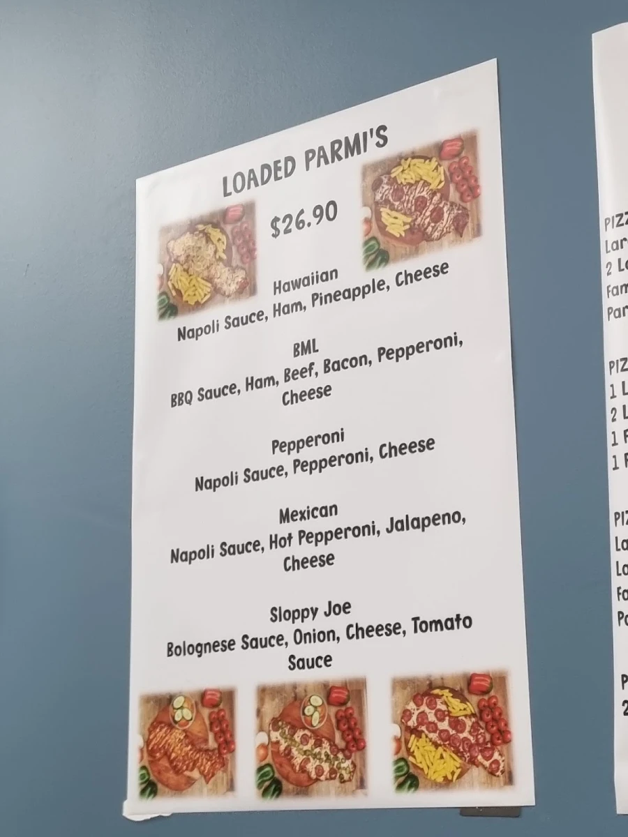 Menu, Miro's Pizza Bar