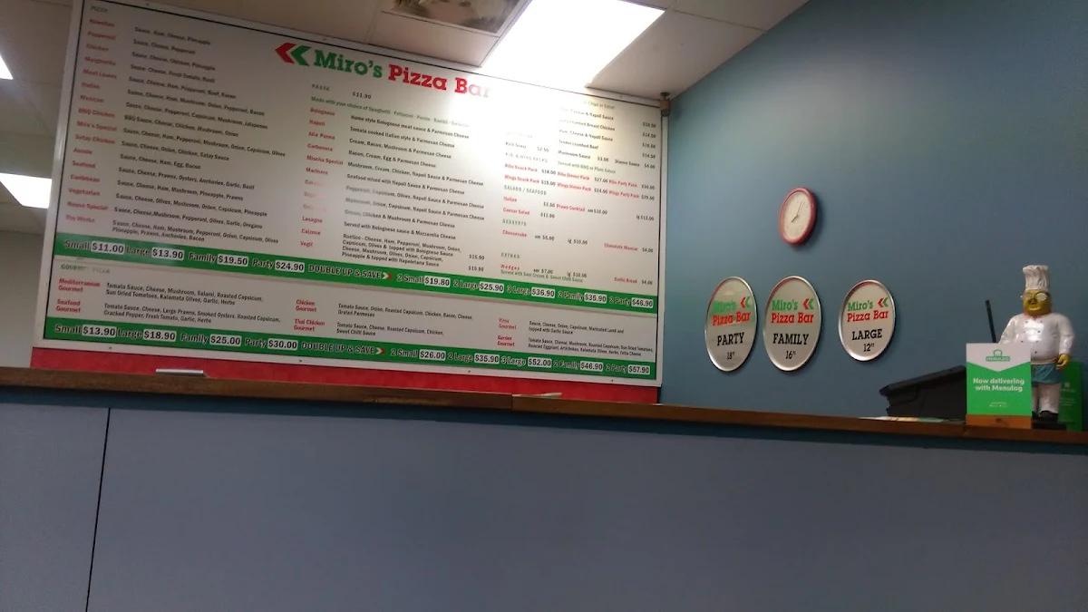 Menu, Miro's Pizza Bar
