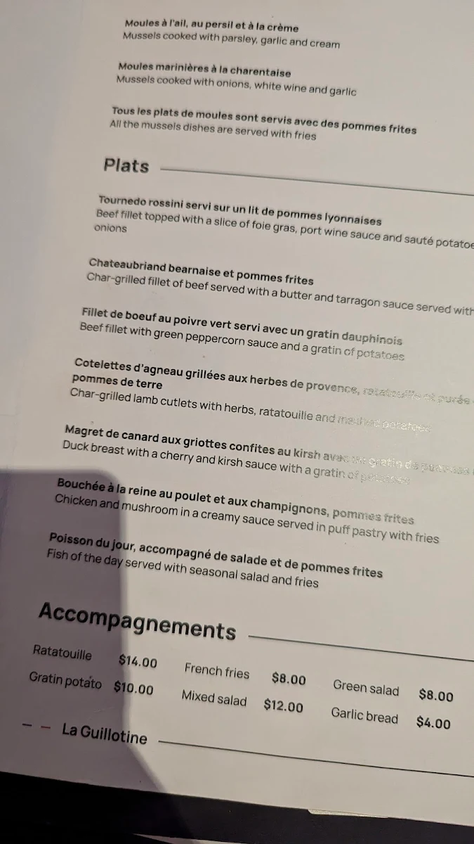 Menu, La Guillotine