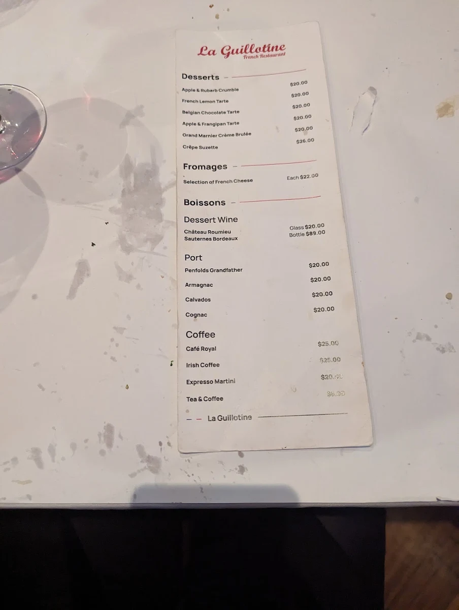 Menu, La Guillotine