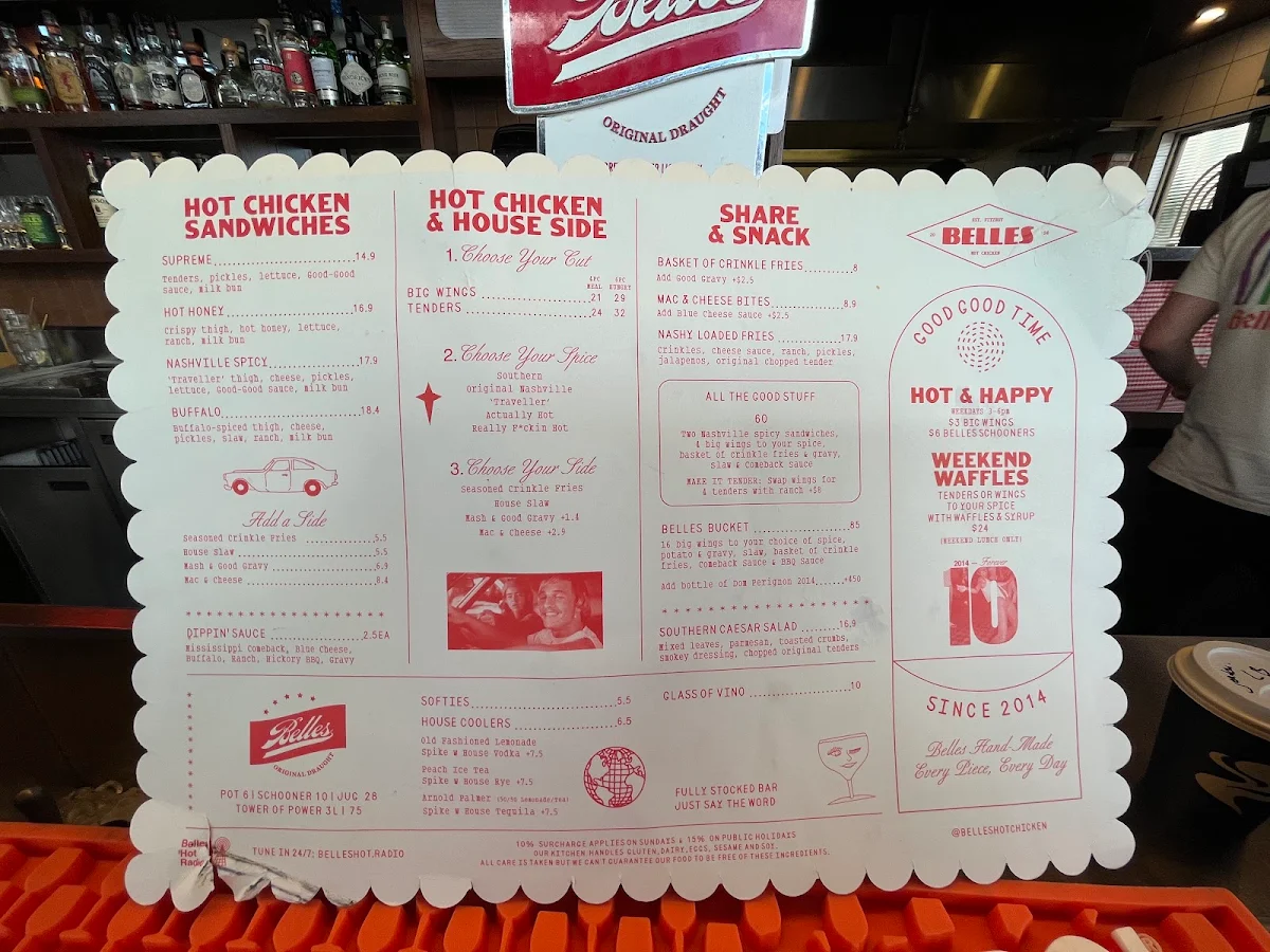 Menu, Belles Hot Chicken Barangaroo