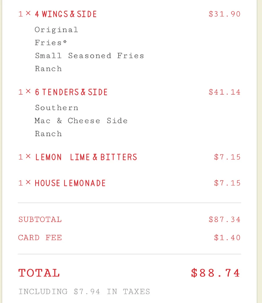 Menu, Belles Hot Chicken Barangaroo