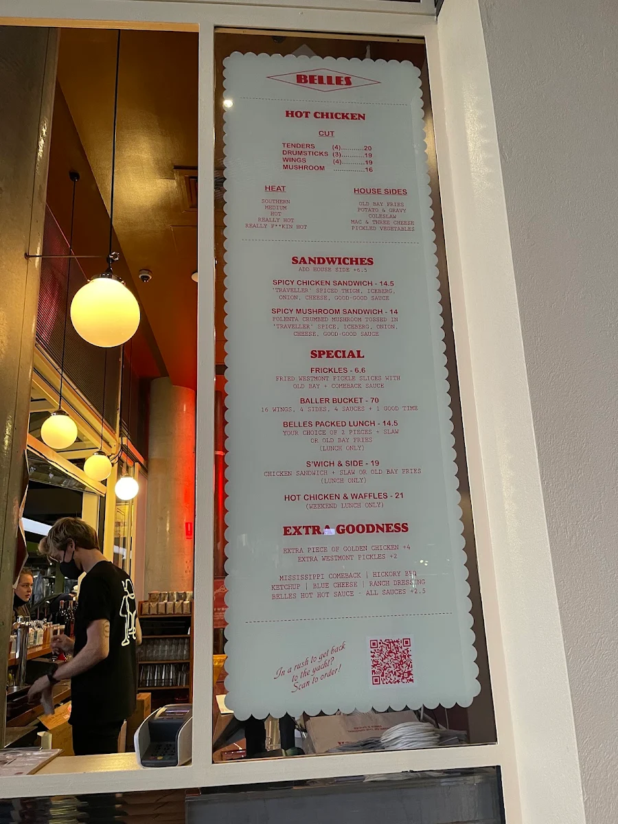 Menu, Belles Hot Chicken Barangaroo