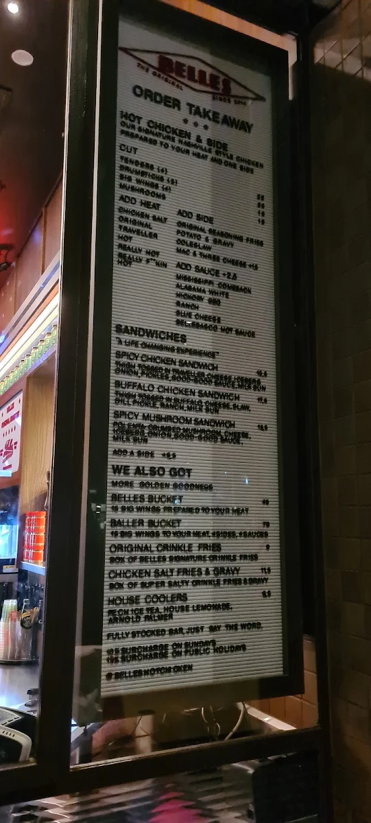Menu, Belles Hot Chicken Barangaroo