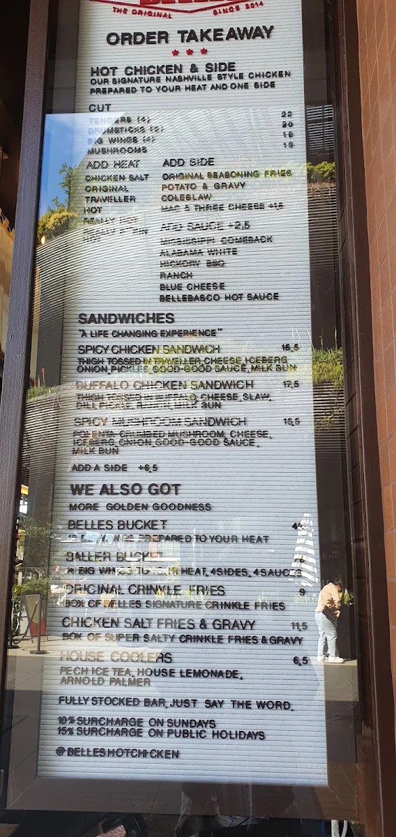 Menu, Belles Hot Chicken Barangaroo