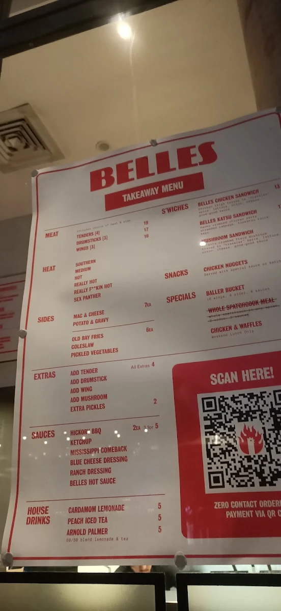 Menu, Belles Hot Chicken Barangaroo