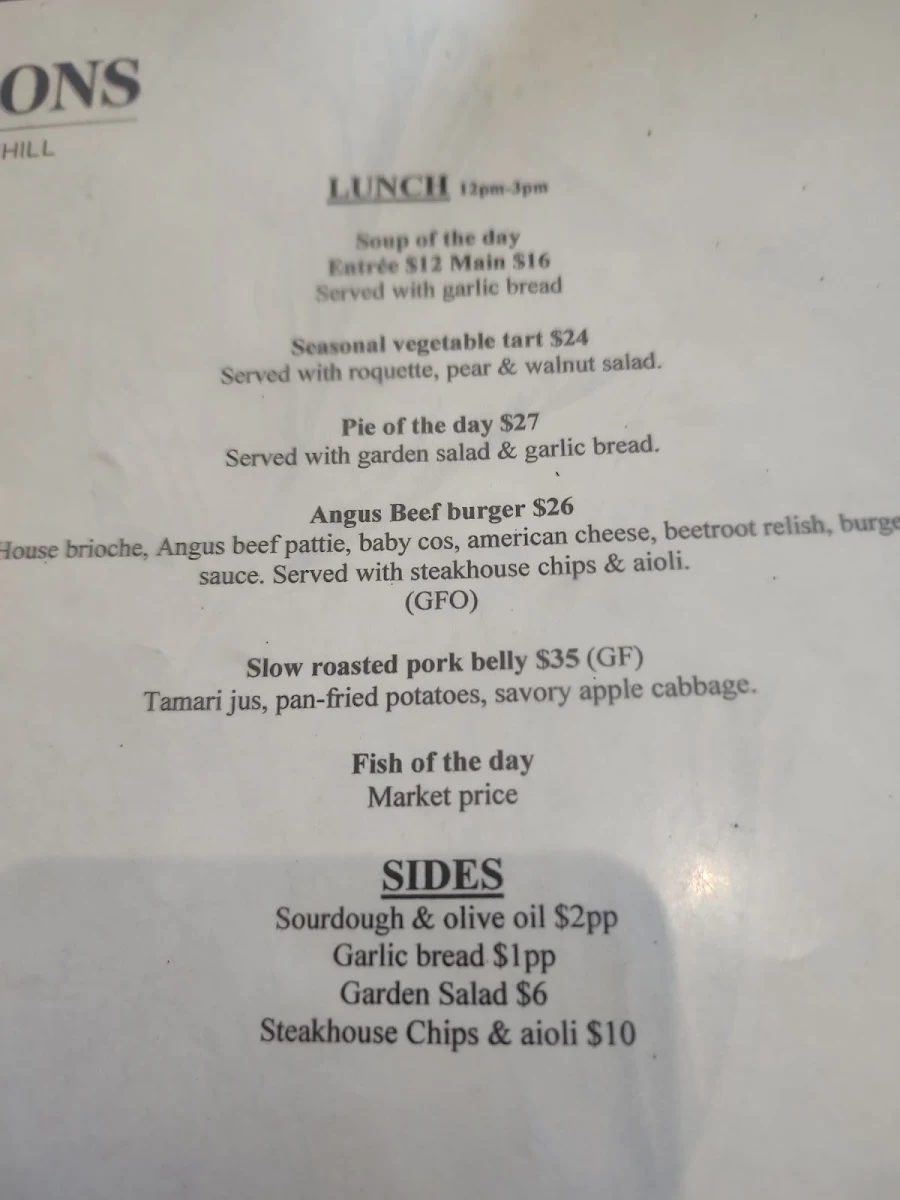 Menu, Seasons Restaurant at Cloudehill