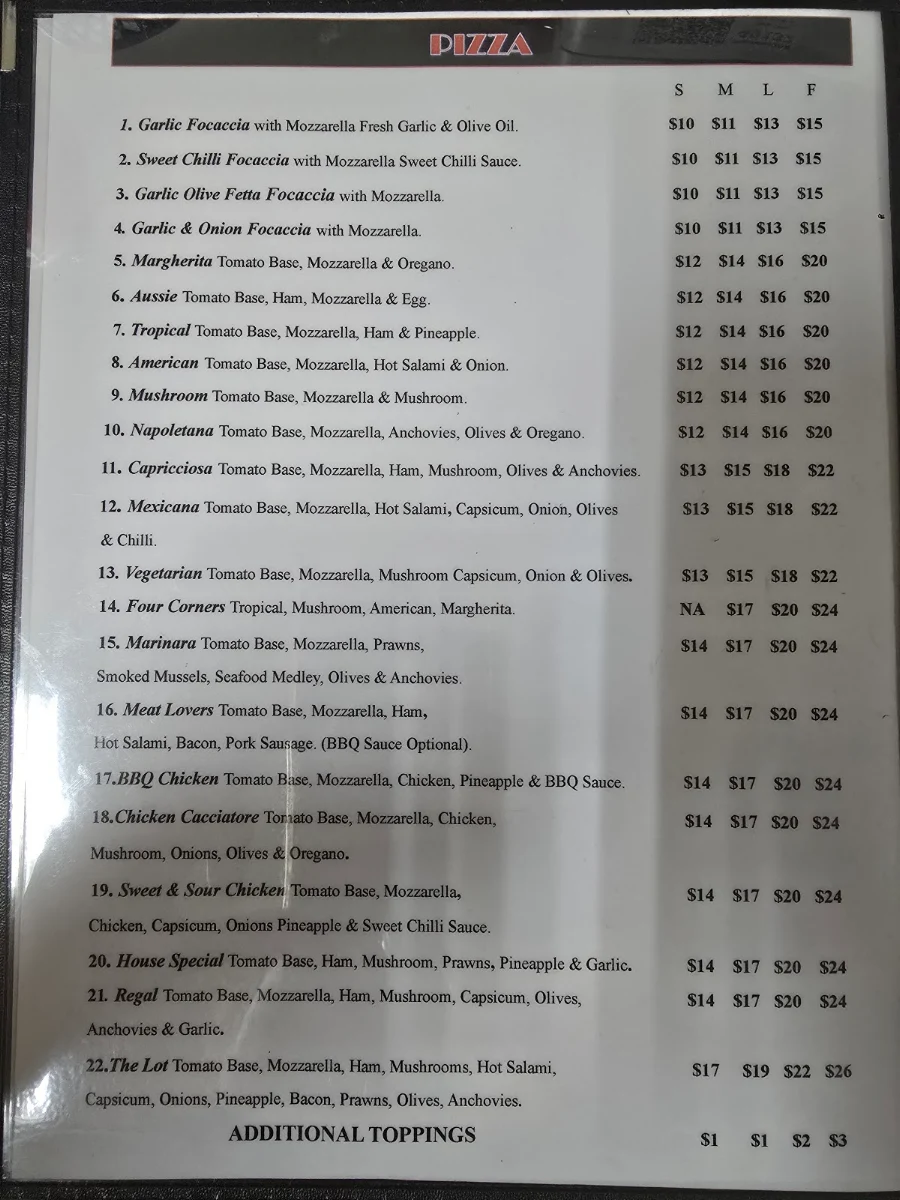 Menu, The Don’s Traditional Pizzeria
