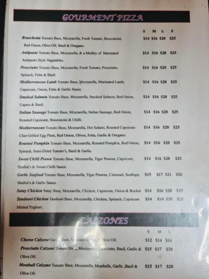 Menu, The Don’s Traditional Pizzeria