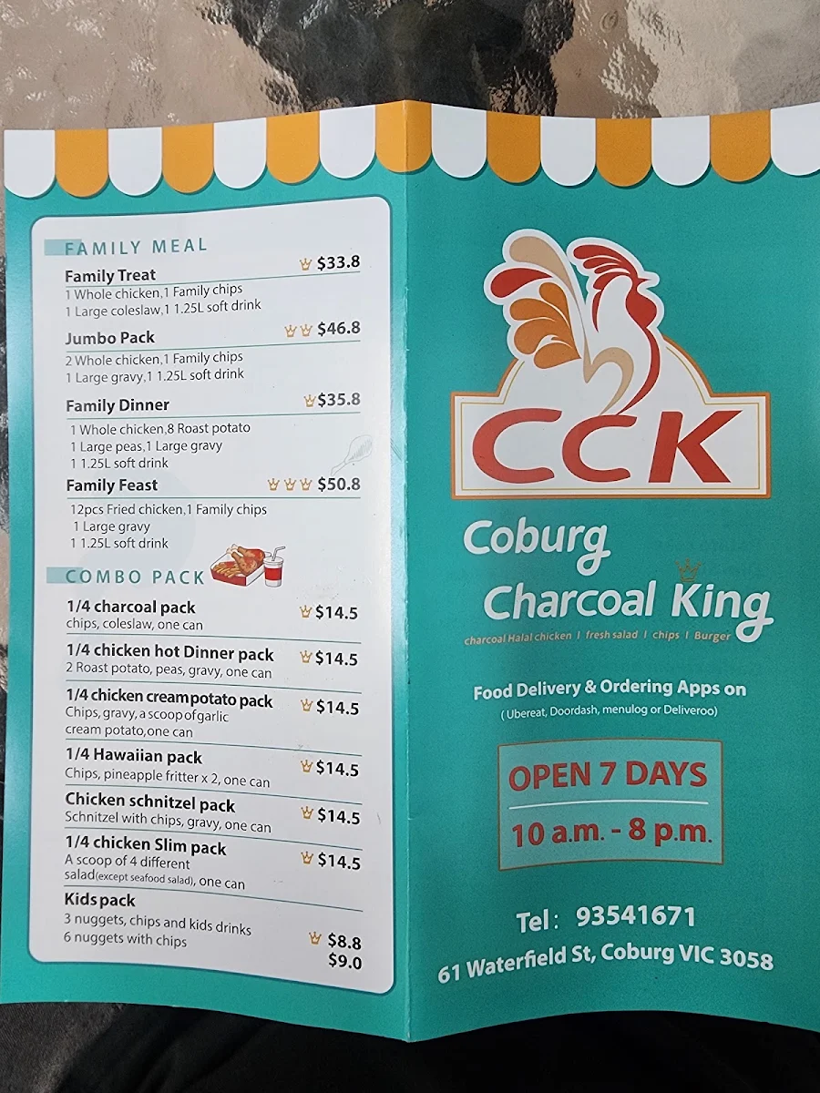 Menu, Coburg Charcoal King