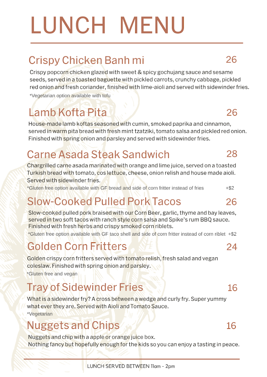 Menu, Hoochery Distillery