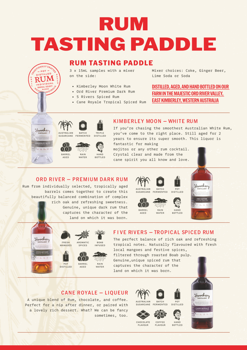 Menu, Hoochery Distillery